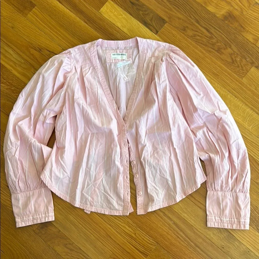 Free People We The Free Farmhouse Fresh Top Striped Printed Pink Combo Blouse